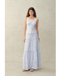 Fabrique - Lone Striped Embroidered Sleeveless Lace Trim Cami Top And Skirt Set - Lyst