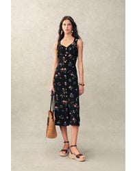 Fabrique - Caro Stitched Floral Scalloped Trim V Neck Cinched Sleeveless Dress - Lyst