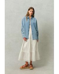 Fabrique - Vinetta Curved Button Placket Floral Embroidered Shirt - Lyst