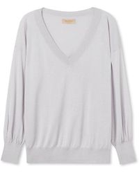Falconeri - V-neck Silk And Cotton Jumper With Balloon Sleeves - Lyst