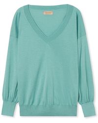 Falconeri - V-neck Silk And Cotton Jumper With Balloon Sleeves - Lyst