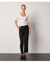 Falconeri - V-neck T-shirt In Ribbed Striped Cotton - Lyst