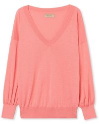 Falconeri - V-Neck Silk And Cotton Jumper With Balloon Sleeves - Lyst