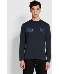 Farah - Terry Regular Fit Organic Cotton Long Sleeve Graphic T-Shirt - Lyst