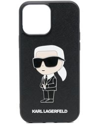 Karl Lagerfeld, KL Monogram iPhone 13 Pro Wallet Case, Man, Black, Size: One Size