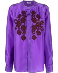 P.A.R.O.S.H. - Embroidered Long-sleeve Silk Shirt - Lyst