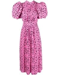 ROTATE BIRGER CHRISTENSEN - Robe Mi-Longue En Jacquard À Manches Bouffantes - Lyst