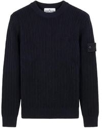 Stone Island - Compass-Patch Ribbed-Knit Sweater - Lyst