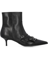 Pinko - Leather Ankle Boots With Straps And Fringing - Lyst