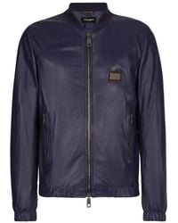 Dolce & Gabbana - Leather Jacket With Branded Tag - Lyst