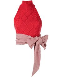 Rosie Assoulin Halterneck Knit Bow-waist Top - Red