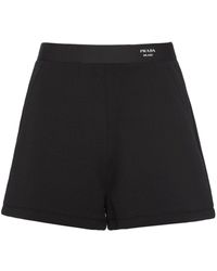 Prada - Logo-waistband Cotton Shorts - Lyst