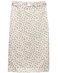 Prada - Printed Silk Duchesse Midi Skirt - Lyst
