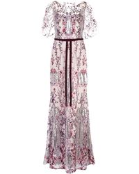 Marchesa notte Vestito a fiori con paillettes - Viola