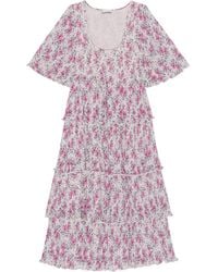 Ganni - Pleated Floral-Print Midi Dress - Lyst