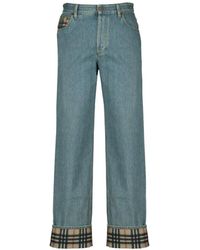 Burberry - Check-Cuff Straight-Leg Jeans - Lyst