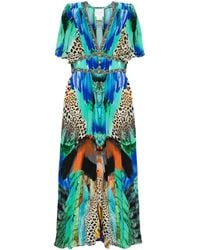 CAMILLA - Shaped Waistband Dress With Flutter Sleeves Jungle Flight - Lyst