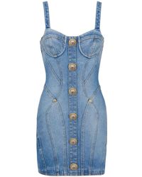 Balmain - Abito Corto Denim Con Decorazione - Lyst