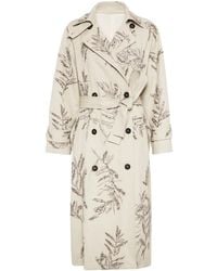 Brunello Cucinelli - Cotton-Linen Floral Trench Coat - Lyst