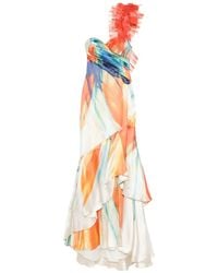Gemy Maalouf - Maxi-Jurk Met Ruches En Abstracte Print - Lyst
