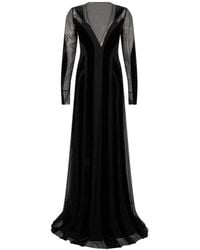 Alberta Ferretti - Sheer-Panelled Velvet-Trim Maxi Dress - Lyst