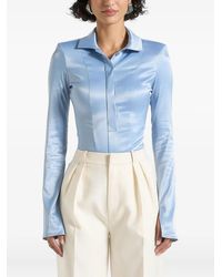 Manière De Voir - Louise Wide Shoulder Satin Shirt Bodysuit - Lyst