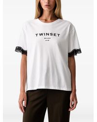 Twinset - Jersey T-Shirt With Logo And Lace - Lyst