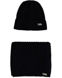 KARL LAGERFELD - Logo-Plaque Beanie Hat And Scarf Set - Lyst