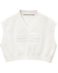 Alexander Wang - Logo-embossed Cropped Knitted Top - Lyst