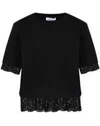 McQueen - Lace Detail Cotton Jersey T-Shirt - Lyst