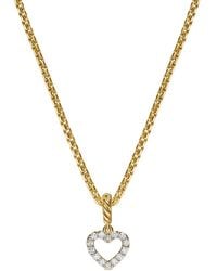 David Yurman - 18K Micro Pavé Open Heart Diamond Pendant - Lyst