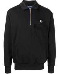 Fred Perry - Logo-embroidered Quarter-zip Sweatshirt - Lyst