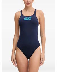 Nike - Logo-Print Crossover Swimsuit - Lyst