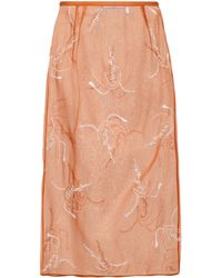 Prada - Embroidered Organza Midi Skirt - Lyst