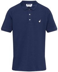 Moschino - Silk-Nylon Blend Polo Shirt With Embroidered Goose Emblem - Lyst