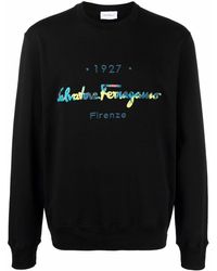 Ferragamo - Logo Embroidered Crewneck Sweatshirt Black - Lyst