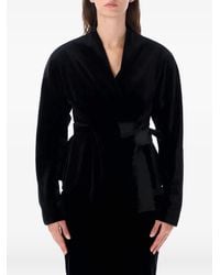 Alberta Ferretti - Velvet Robe-Style Blazer With Tie-Up Closure - Lyst