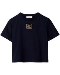 Miu Miu - Logo Appliqué Cotton T-shirt - Lyst