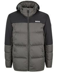 BOSS - Logo-Print Hooded Down Jacket - Lyst