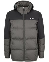 BOSS - Logo-Print Hooded Down Jacket - Lyst