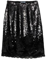 Prada - Embroidered Velvet Midi-Skirt - Lyst