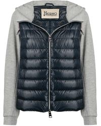 Herno Sweat à capuche à empiècement matelassé - Bleu