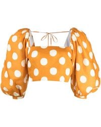 Cala De La Cruz - Sami Polka Dot-Print Cropped Blouse - Lyst