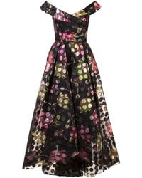 Marchesa notte Off-the-shoulder Floral Dress - Zwart