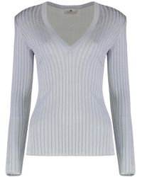 Elisabetta Franchi - Ribbed Padded-Shoulders Top - Lyst