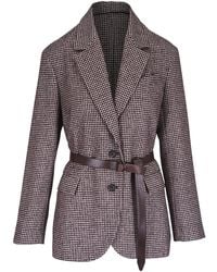 Brunello Cucinelli - Belted Blazer With Houndstooth Pattern - Lyst