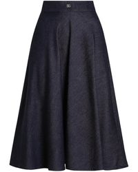 Dolce & Gabbana - Denim Calf-Length Circle Skirt With Dg Logo Pin - Lyst