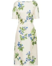 Prada - Twill-Kleid mit Blumen-Print - Lyst