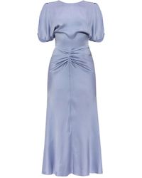 Victoria Beckham - Puff-sleeved Ruched Dress - Lyst