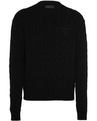 Prada - Logo-Embroidered Cable-Knit Jumper - Lyst